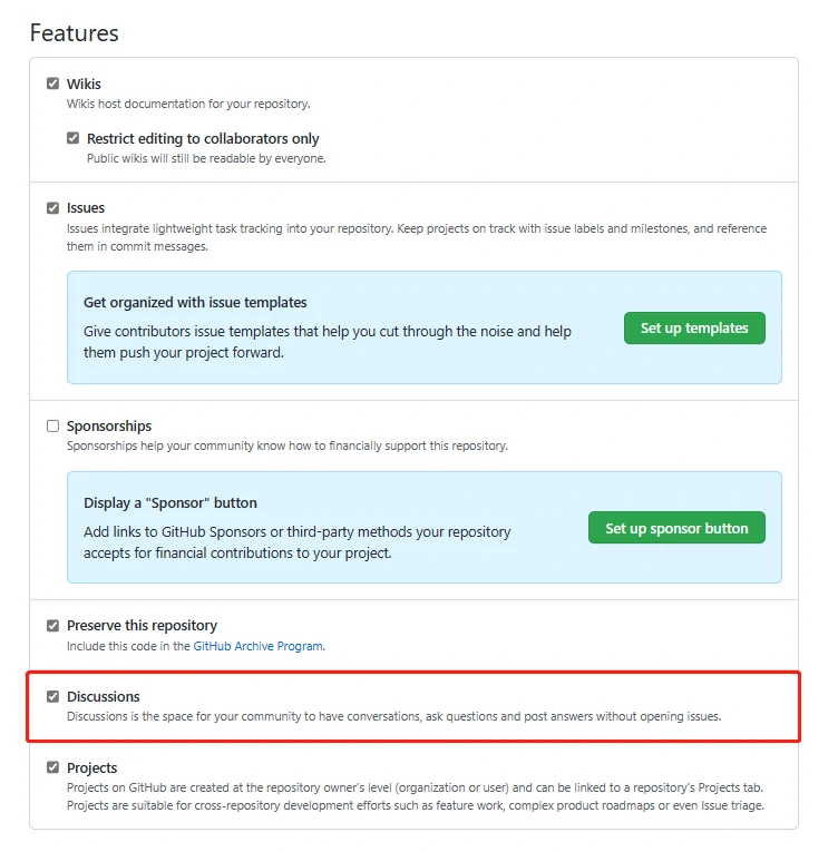 启用 Discussions 这是图片